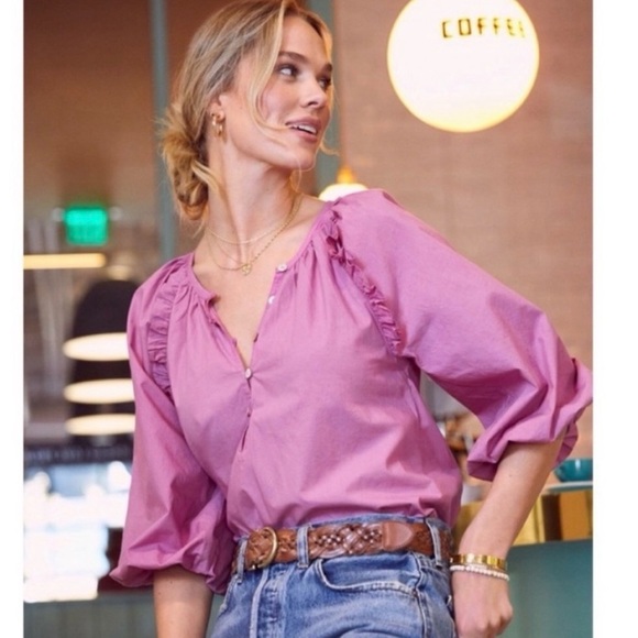 Cleobella large Jess magenta Ruffle Puff Sleeve Button Blouse